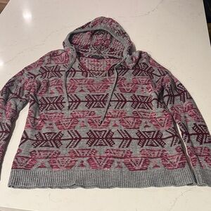 American Eagle Outfitters Burgundy and Charcoal Knit Sweater Hoodie